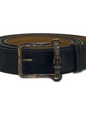 HERMES Dark Brown Light Brown Box Calf Circle G Belt
